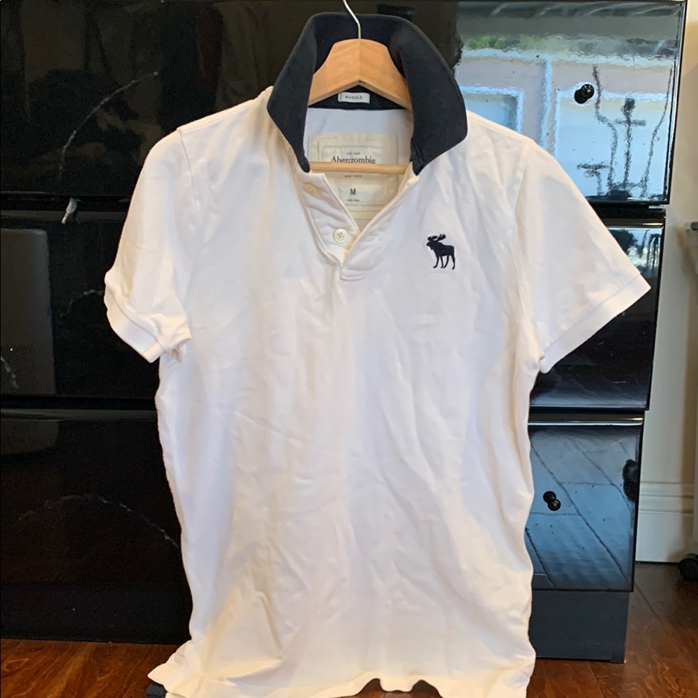 Abercrombie & Fitch White and Blue Polo Shirt Classic Style